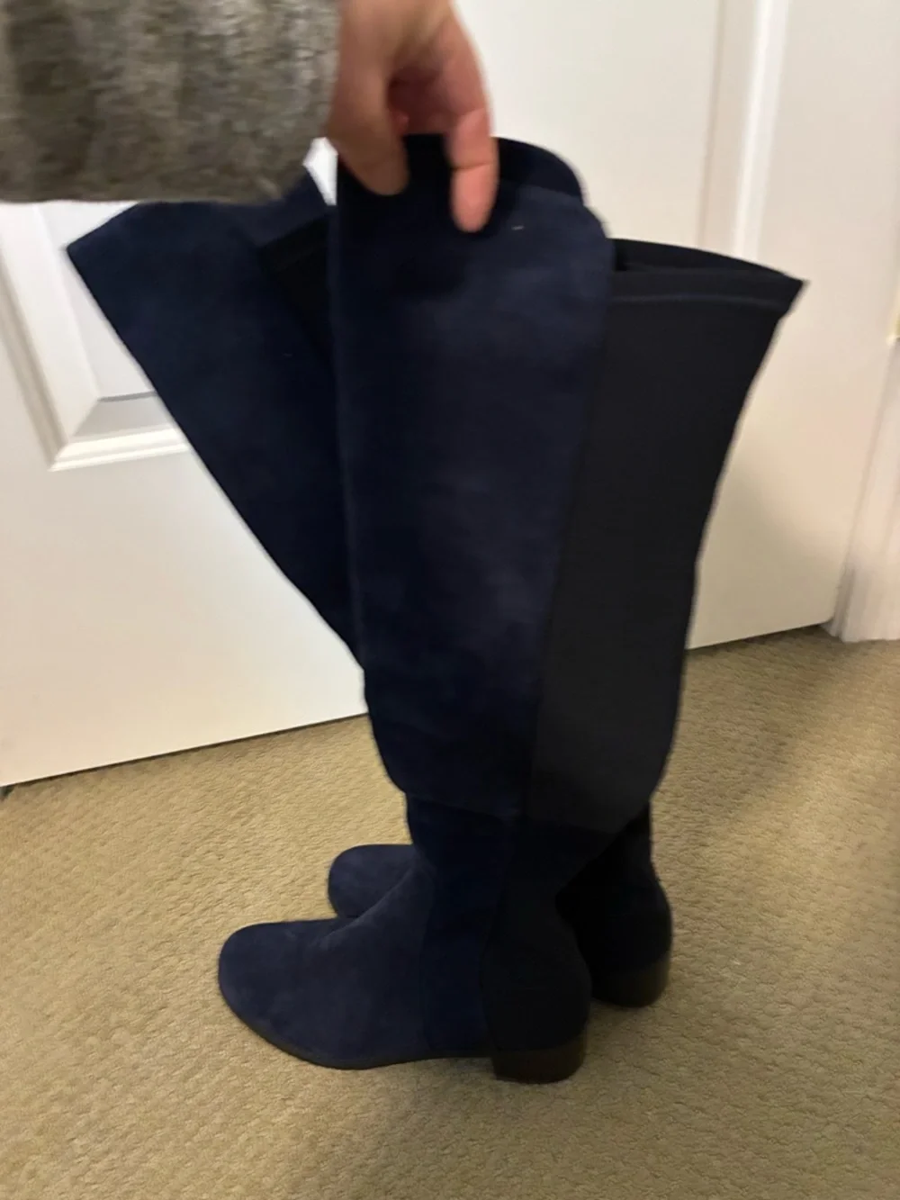 Stuart weitzman Navy Suede 550 Over-The-Knee Boots with Black Stretch Panel 6M